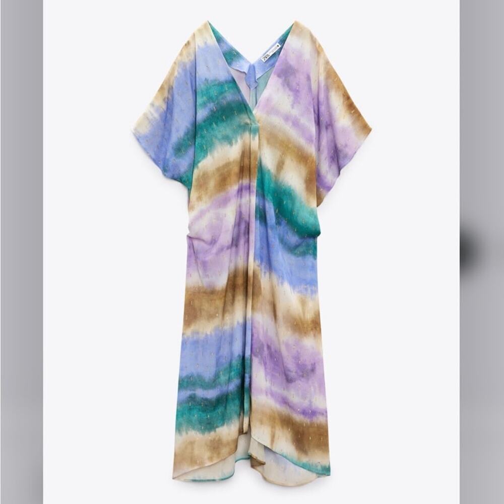 Zara Multi Colored TIE DYE TUNIC DRESS Size XL - XXL - Picture 8 of 14